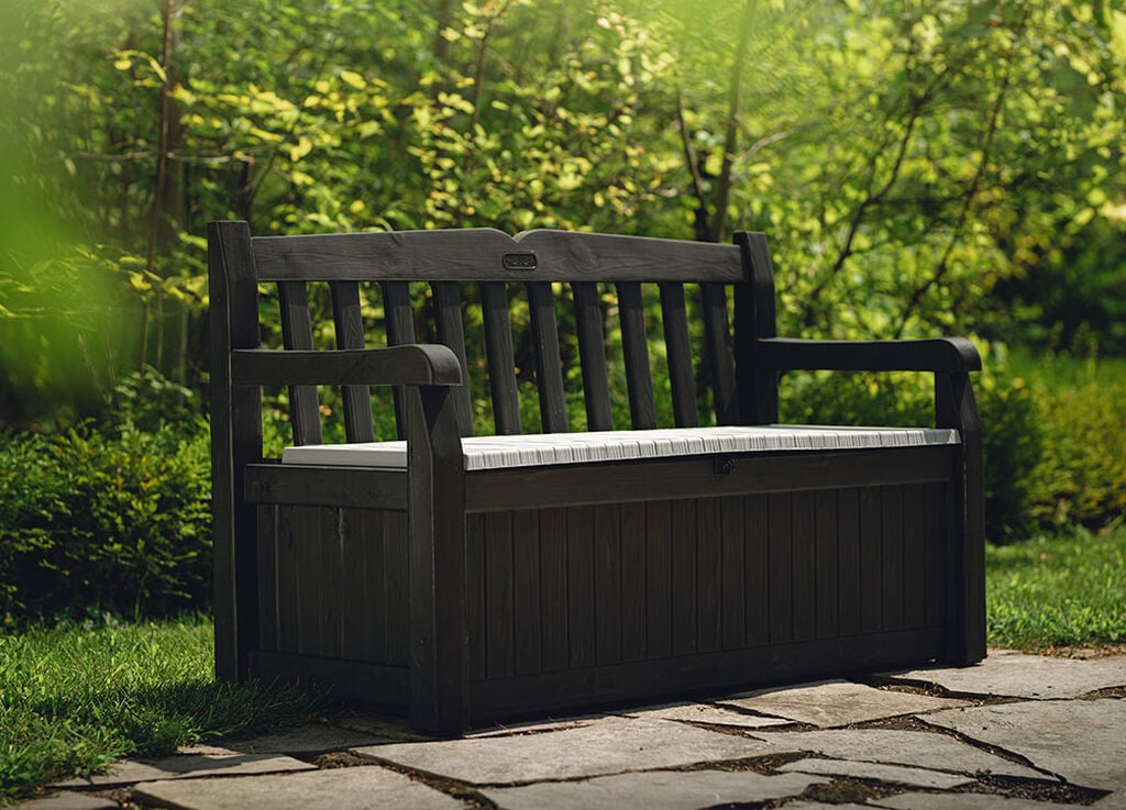 Banc de rangement extérieur Solana gris 70 gallons – Keter Canada
