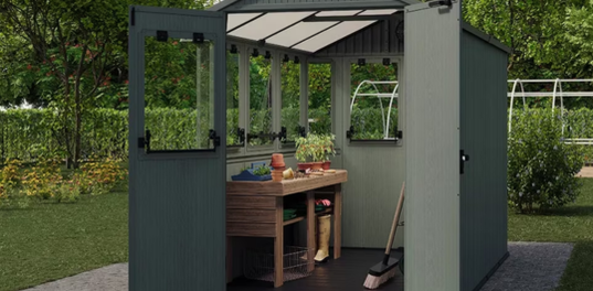 Ensemble pour cabanon de serre de rempotage Darwin, vert – cabanon de 6 pi × 8 pi – Keter Canada