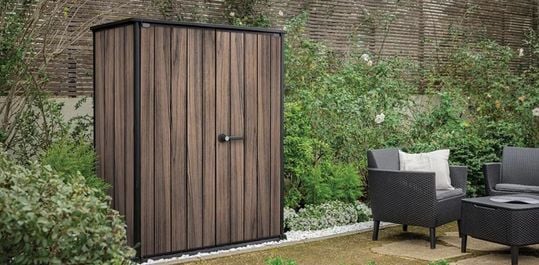 vertical sheds in a garden deck