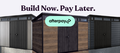 3 Keter sheds with afterpay logo and 