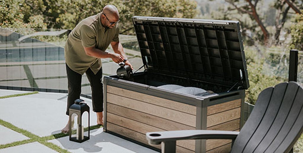 Signature Walnut Brown 150 Gallon Storage Deck Box - Keter US