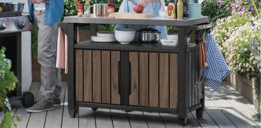Unity XL Rosewood Outdoor Kitchen Cart With Storage - Keter US