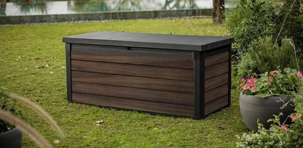150 Gallon Deck Box Signature Storage Box Rosewood Brown - Keter US
