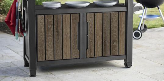 Unity XL Walnut Outdoor Kitchen Cart With Storage  - Keter US
