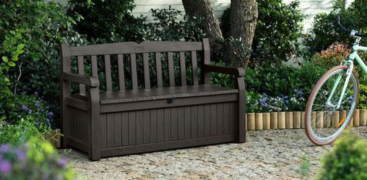 Solana Brown 70 Gallon Outdoor Storage Bench - Keter US