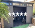 Keter plastic large shed floor with motorcycle in it and 5 star customer review