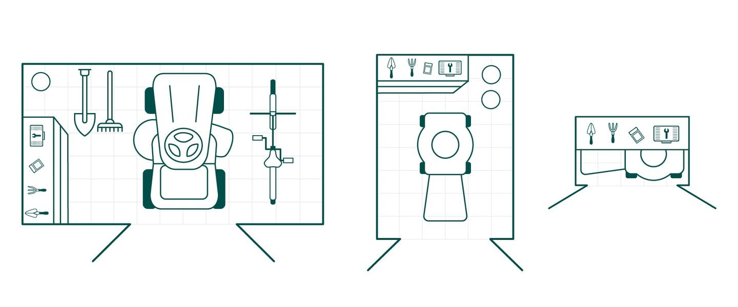 three renders of a shed sizes, small medium and large sheds
