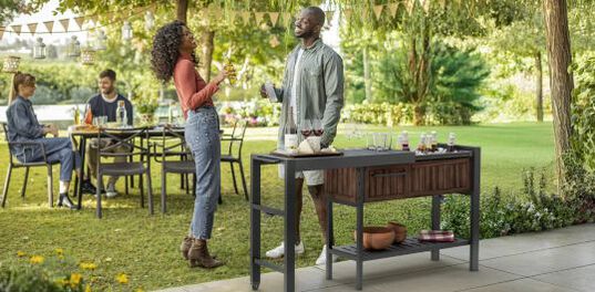 Outdoor Extendable Prep Table - Rosewood Brown - Keter US