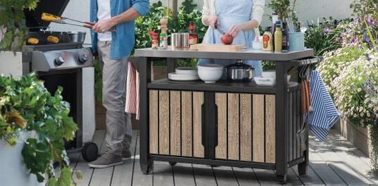 Unity XL Ashwood Outdoor Kitchen Cart With Storage - Keter US