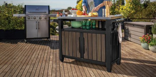 Unity XL Rosewood Outdoor Kitchen Cart With Storage - Keter US