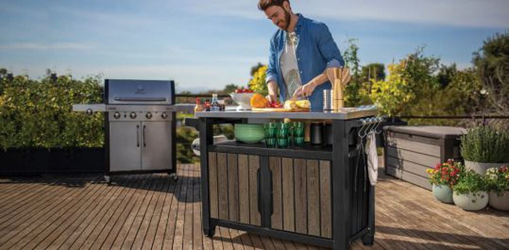 Unity XL Walnut Outdoor Kitchen Cart With Storage  - Keter US