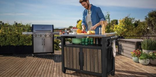 Unity XL Walnut Outdoor Kitchen Cart With Storage  - Keter US