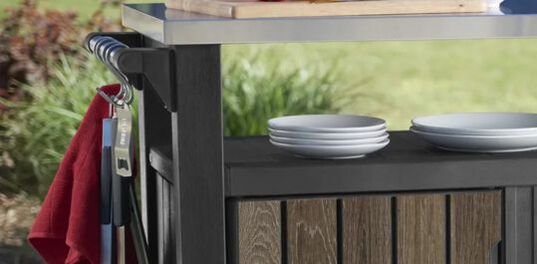 Unity XL Walnut Outdoor Kitchen Cart With Storage  - Keter US