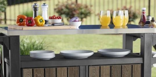 Unity XL Walnut Outdoor Kitchen Cart With Storage  - Keter US