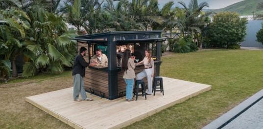 Signature 9x7 Outdoor Bar Shed - Walnut Brown- Keter US