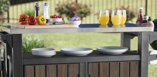 Unity XL Rosewood Outdoor Kitchen Cart With Storage - Keter US