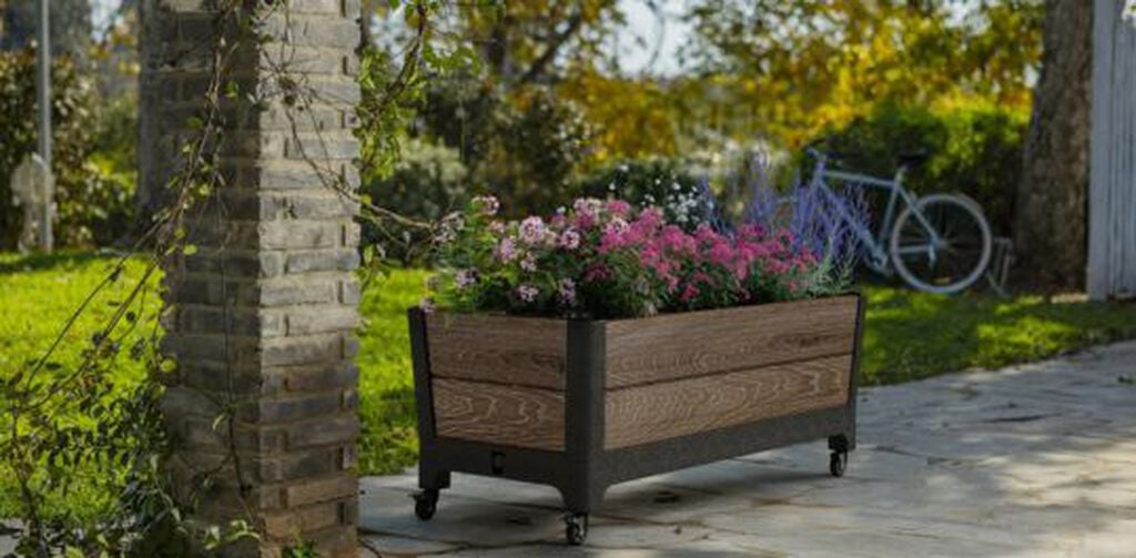Signature Rolling Planter Mobile Garden Bed - Walnut Brown - Keter US
