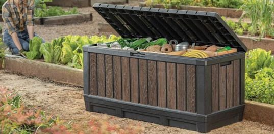 92 Gallon Deck Box Signature Storage Box Walnut Brown - Keter US