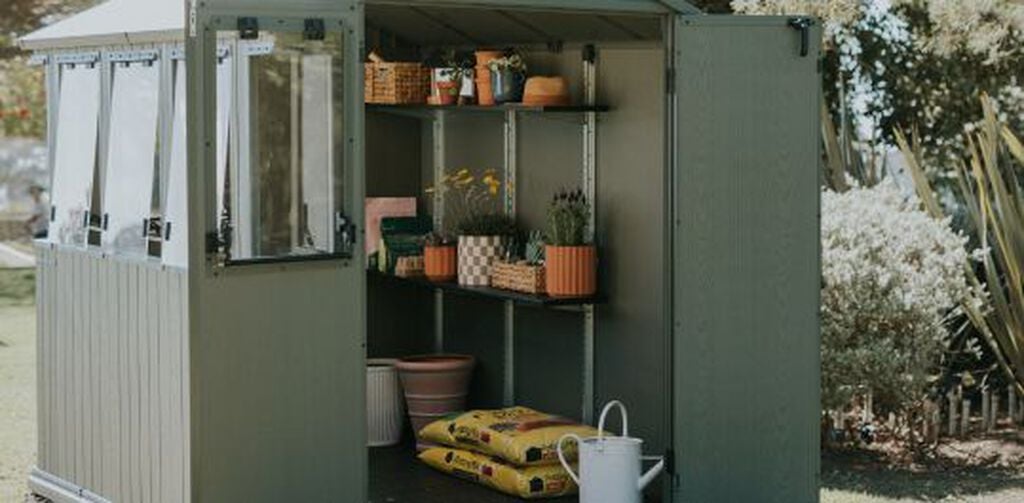 Darwin Greenhouse Potting & Plant Shed Kit Green - 6x8 Shed - Keter US