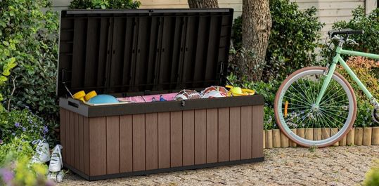 deck box with items inside