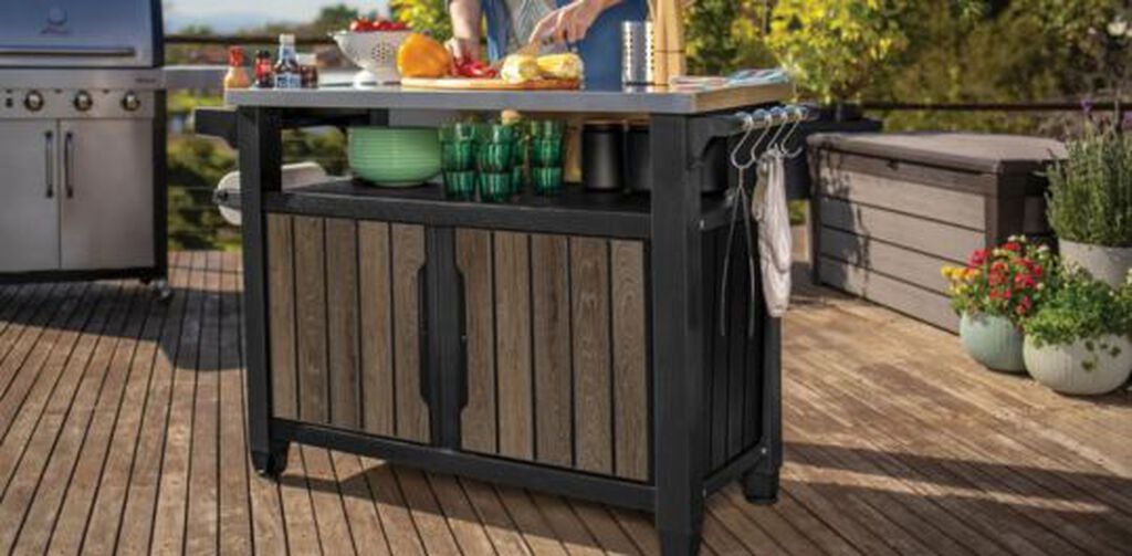 Unity XL Walnut Outdoor Kitchen Cart With Storage  - Keter US
