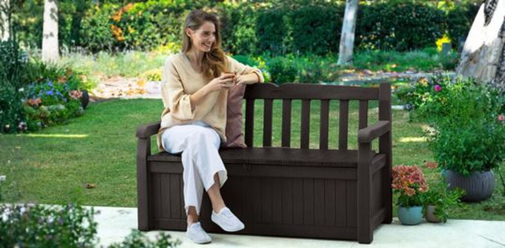 Solana Brown 70 Gallon Outdoor Storage Bench - Keter US
