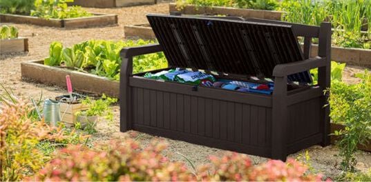 Solana Brown 70 Gallon Outdoor Storage Bench - Keter US