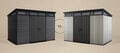 Keter dark gray large Cortina shed and light gray large Artisan shed