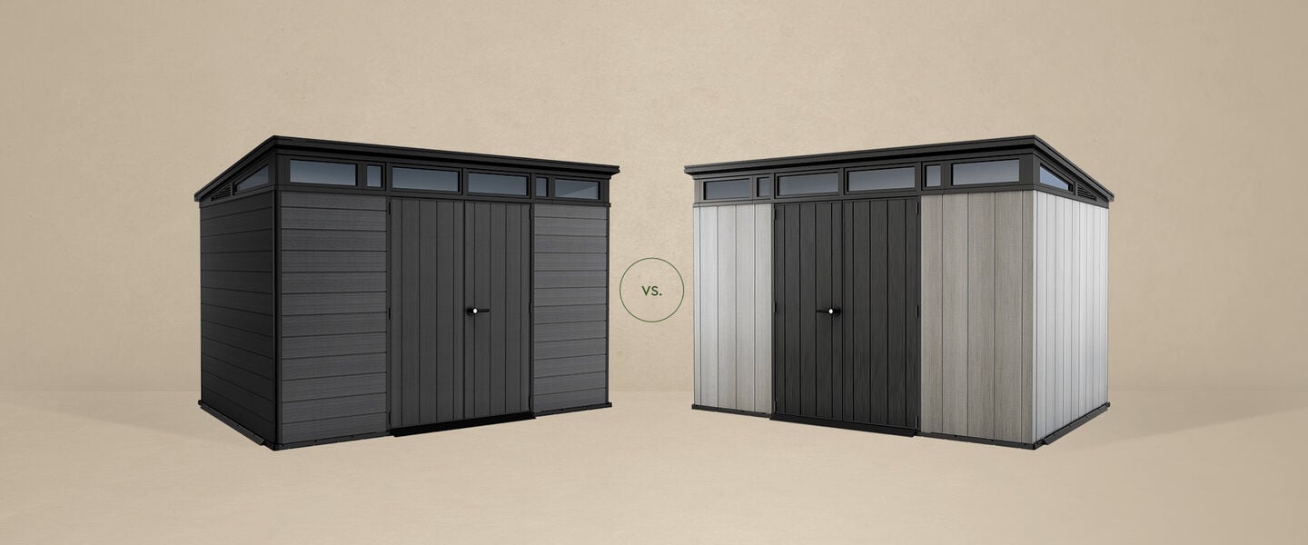 Keter Cortina shed in gray vs. Keter Artisan shed in light grey