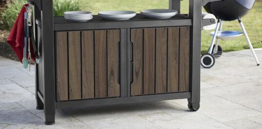 Unity XL Rosewood Outdoor Kitchen Cart With Storage - Keter US