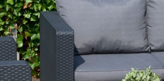Salta 3 Seater Settee Outdoor Sofa - Graphite - Keter US Salta 3 Seater Settee Outdoor Sofa - Graphite - Keter US