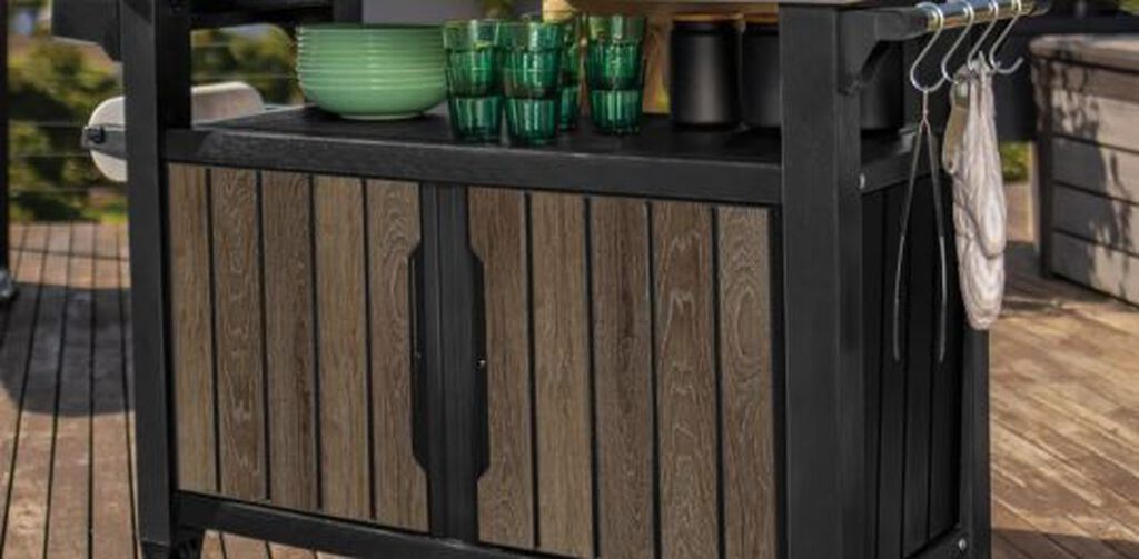 Unity XL Walnut Outdoor Kitchen Cart With Storage  - Keter US