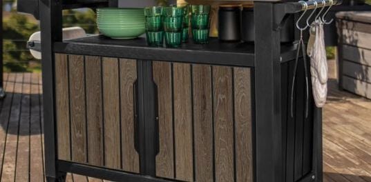Unity XL Walnut Outdoor Kitchen Cart With Storage  - Keter US