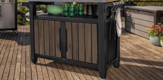 Unity XL Rosewood Outdoor Kitchen Cart With Storage - Keter US