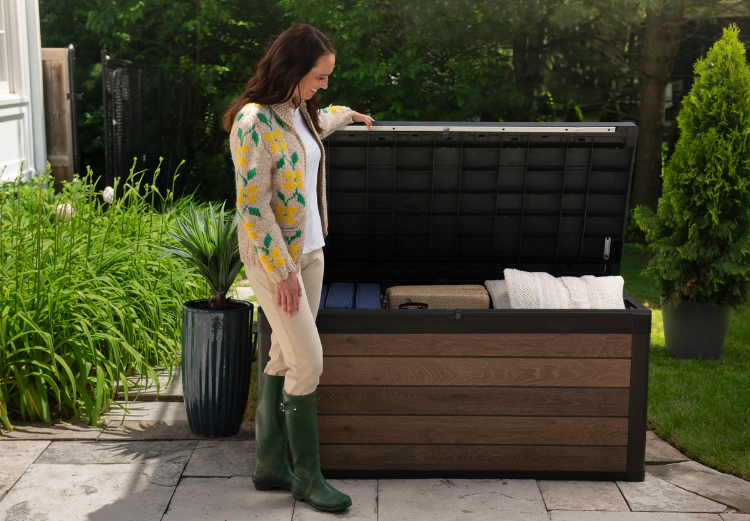 woman opening a deckbox