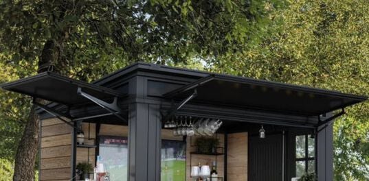 Signature 9x7 Outdoor Bar Shed - Walnut Brown- Keter US