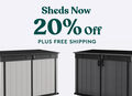 Sheds now 20% off plus free shipping