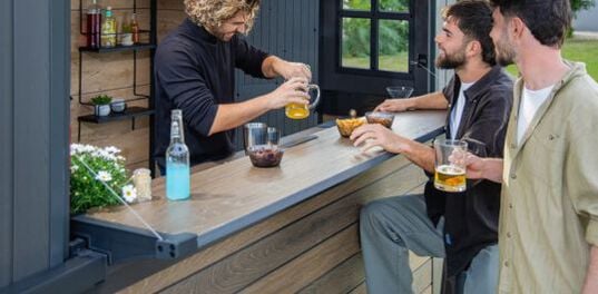 Signature 9x7 Outdoor Bar Shed - Walnut Brown- Keter US