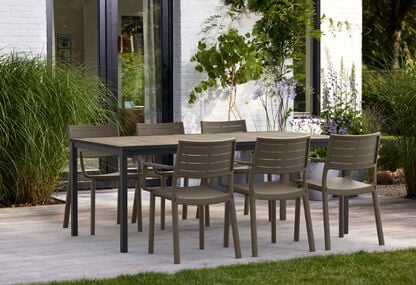 Signature Porto Dining Table + Metaline Dining Chair, Set of 6 - Cappuccino