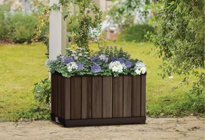 Self Watering Rosewood Brown Tall Rectangular Planter - Keter US