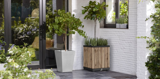 Self Watering Pine Brown Tall Square Planter - Keter US