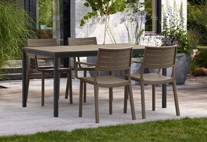 Signature Porto Dining Table + Metaline Dining Chair, Set of 4 - Cappuccino
