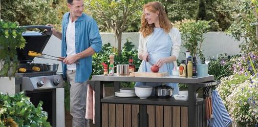 Unity XL Rosewood Outdoor Kitchen Cart With Storage - Keter US