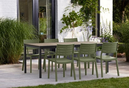Signature Porto Dining Table + Metaline Dining Chair, Set of 6 - Olive Green