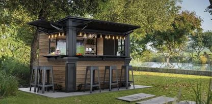 Signature 9x7 Outdoor Bar Shed - Walnut Brown- Keter US