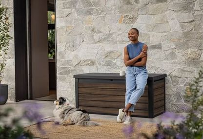 150 Gallon Deck Box Signature Storage Box Rosewood Brown - Keter US