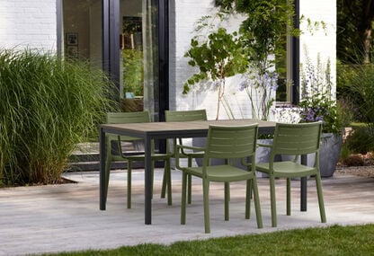 Signature Porto Dining Table + Metaline Dining Chair, Set of 4 - Olive Green