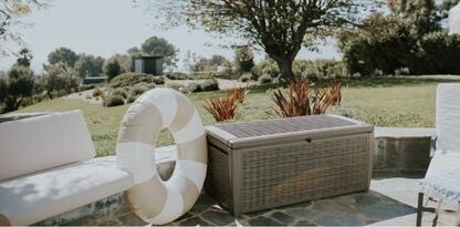 Signature 135 Gallon Large Deck Box - Mist Gray - Keter US