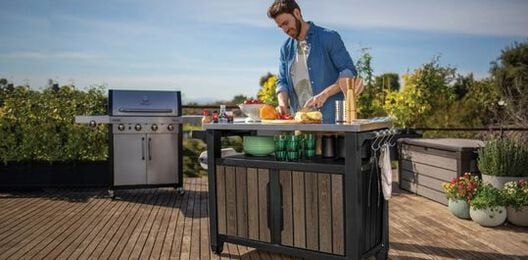 Unity XL Walnut Outdoor Kitchen Cart With Storage  - Keter US