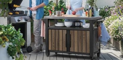 Unity XL Walnut Outdoor Kitchen Cart With Storage  - Keter US